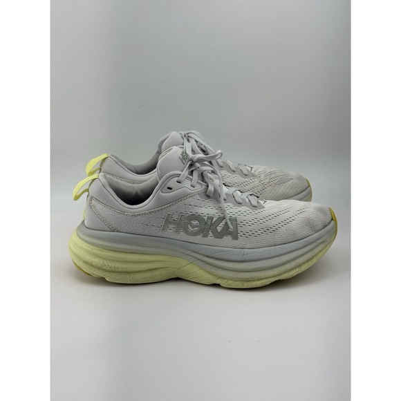 Hoka One One Shoes - Hoka One One Bondi 8 Women's Shoes White Gray Yellow Running Jogging Size 8B